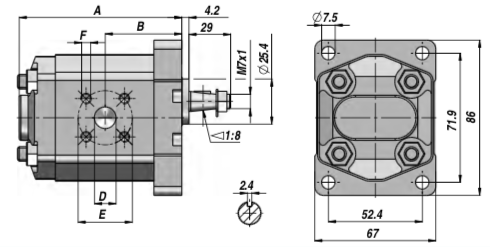 Pompe hydraulique à engrenage groupe 1 cylindrée 3.2cc droite
